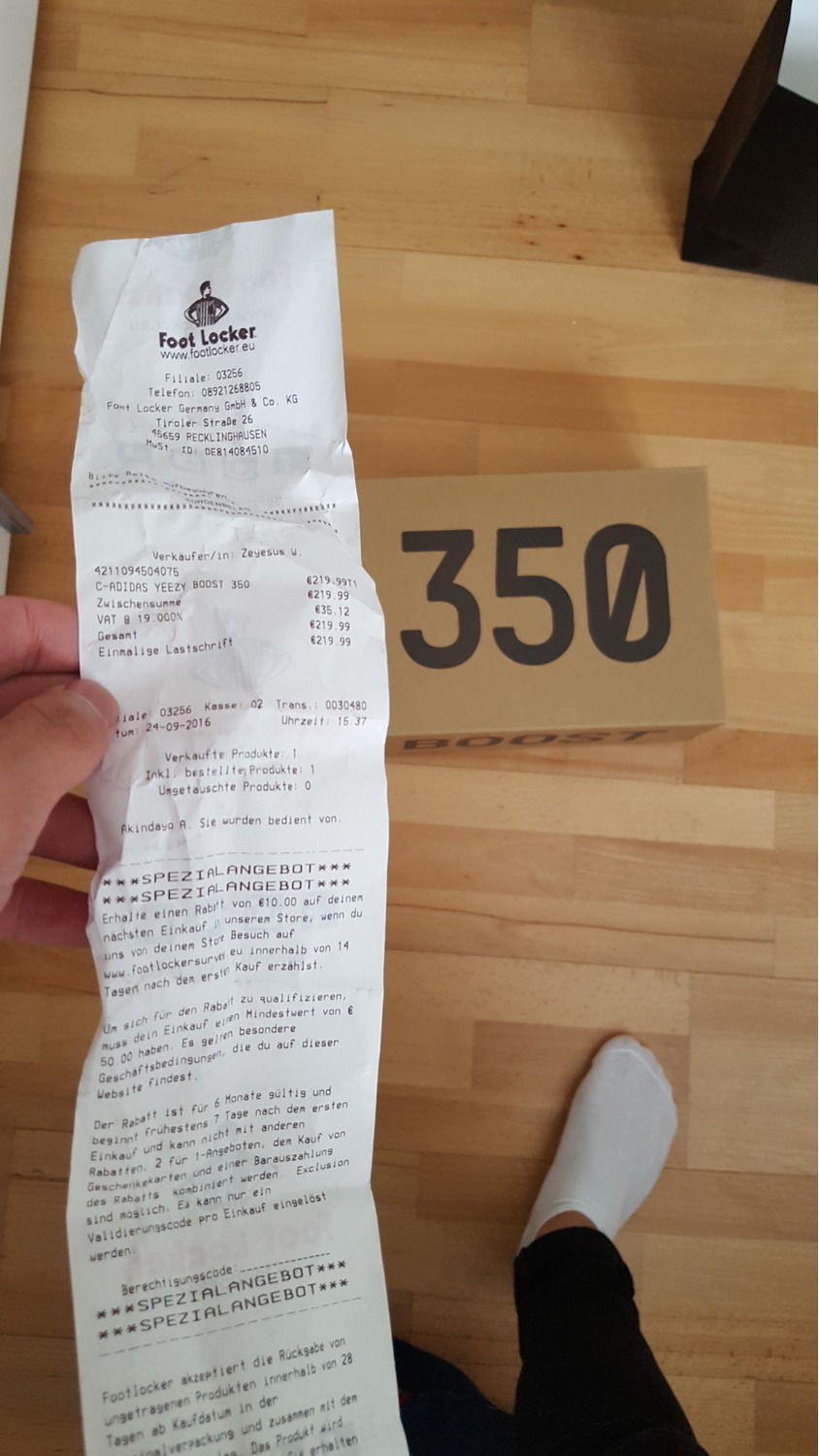 yeezy 350 receipt