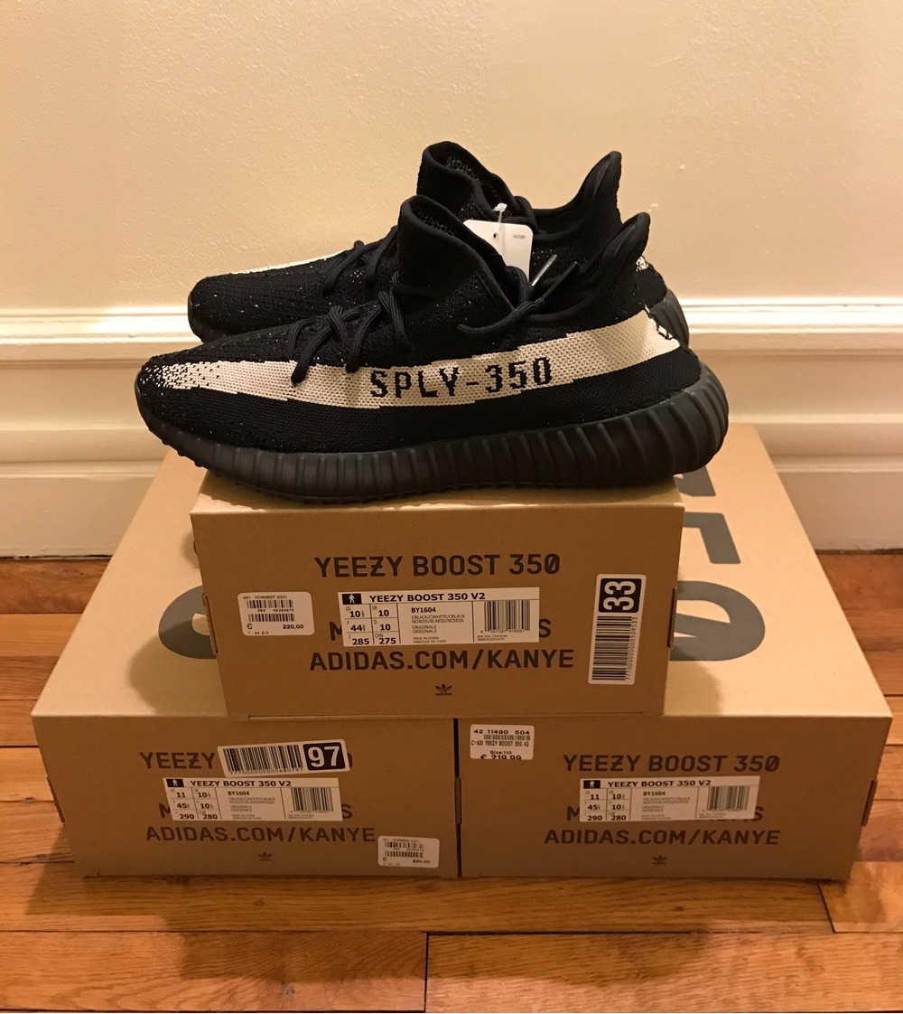 Adidas Yeezy Boost 350 v2 BY1604 Black / White Size 10 1/2 Cheap 