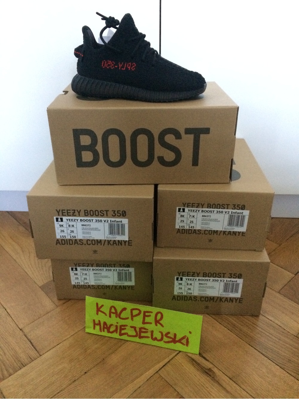 Adidas Yeezy Boost 350 V 2 Core Black Red BB 6372 Infant Size 9 K Bred