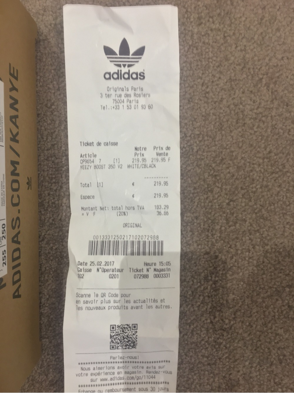 yeezy adidas receipt